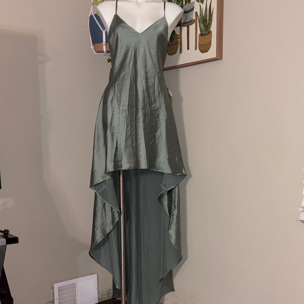 NWT Windsor Olive Green Hi-Low Slip Dress